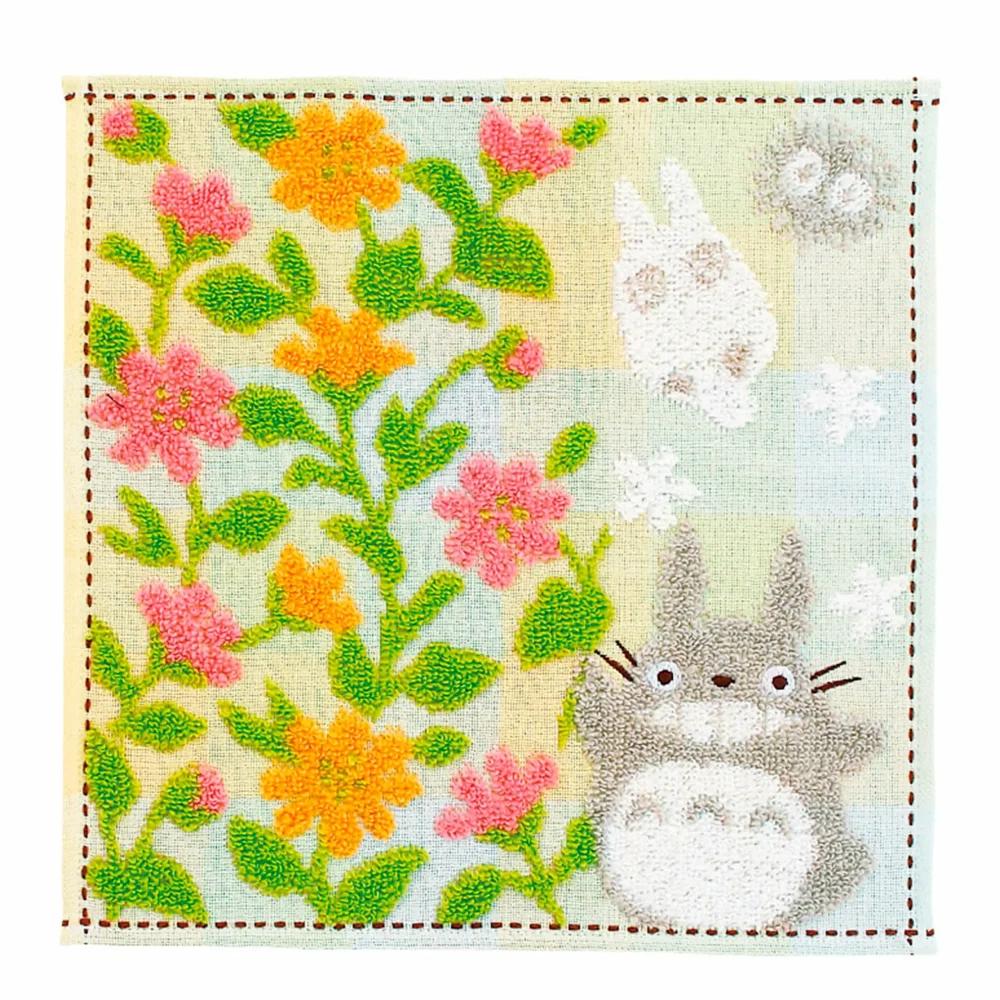 MI VECINO TOTORO - MINI TOALLA "TOTORO GRIS JARDÍN DE FLORES "